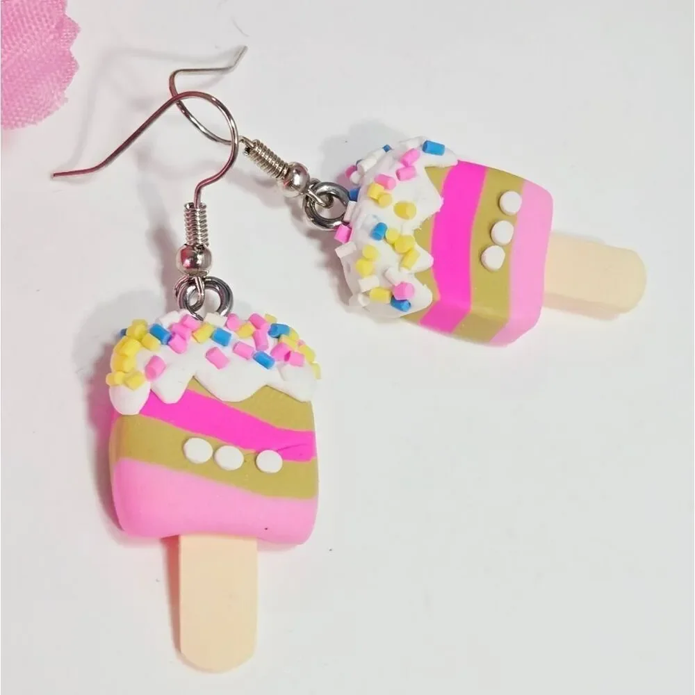 Chocolate Strawberry Ice Cream Popsicle Earrings – Sprinkle Dangles Statement